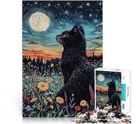 for Adults 1000 Piece Puzzle Black Cat Under Starry Night Made of cardboard Suitable for ages 14 and up DIY Educational Games because it is ideal as a gift for the whole family。size:38x52cm