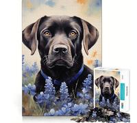 for Adults 1000 Piece Puzzle Black Lab in Bluebonnets Clean Cut Piece, Smart Brain Activity, Calm Time Fun, Birthday Art Gift (38x52cm)