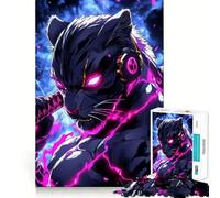for Adults 1000 Piece Puzzle Black Leopard Warrior Animal Tight Fit Play,Brain Game Gift,Chill Play Time,Birthday Fun Play (38x52cm)