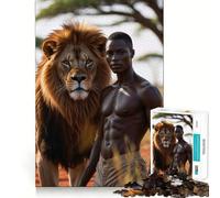 for Adults 1000 Piece Puzzle Black Man And Lion Tight Fit Play, Brain Game Gift, Chill Play Time, Birthday Fun Play (38x52cm)