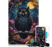 for Adults 1000 Piece Puzzle Black Owl Under Full Moon Clean Cut Piece, Smart Brain Activity, Calm Time Fun, Birthday Art Gift (50x75cm)