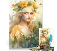 for Adults 1000 Piece Puzzle Blond Woman with Flower Crown Clean Cut Piece, Smart Brain Activity, Calm Time Fun, Birthday Art Gift (50x75cm)