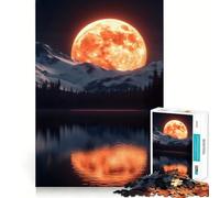 for Adults 1000 Piece Puzzle Blood Moon Over Mountains Clean Cut Piece, Smart Brain Activity, Calm Time Fun, Birthday Art Gift (38x52cm)