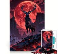 for Adults 1000 Piece Puzzle Blood Moon Stag Clean Cut Piece, Smart Brain Activity, Calm Time Fun, Birthday Art Gift (38x52cm)