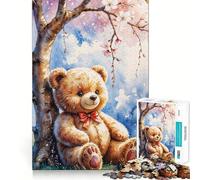 for Adults 1000 Piece Puzzle Blossoms And Bear︰ A Serene Spring Moment Clean Cut Piece, Smart Brain Activity, Calm Time Fun, Birthday Art Gift (38x52cm)