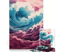for Adults 1000 Piece Puzzle Blue And Pink Wave Poster Clean Cut Piece, Smart Brain Activity, Calm Time Fun, Birthday Art Gift (38x52cm)