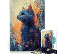 for Adults 1000 Piece Puzzle Blue Cat in Flowers Tight Fit Play, Brain Game Gift, Chill Play Time, Birthday Fun Play (38x52cm)