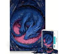 for Adults 1000 Piece Puzzle Blue Dragon Resting on Pink Flowers Tight Fit Play, Brain Game Gift, Chill Play Time, Birthday Fun Play (38x26cm)