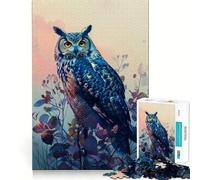 for Adults 1000 Piece Puzzle Blue Owl in Floral Setting Clean Cut Piece, Smart Brain Activity, Calm Time Fun, Birthday Art Gift (38x52cm)