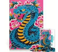 for Adults 1000 Piece Puzzle Blue Snake And Pink Flowers Art Clean Cut Piece, Smart Brain Activity, Calm Time Fun, Birthday Art Gift (50x75cm)