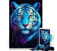 for Adults 1000 Piece Puzzle Blue Tiger Portrait with Colorful Accents Clean Cut Piece, Smart Brain Activity, Calm Time Fun, Birthday Art Gift (38x52cm)