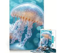 for Adults 1000 Piece Puzzle Blue Water Jellyfish Clean Cut Piece, Smart Brain Activity, Calm Time Fun, Birthday Art Gift (38x52cm)