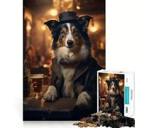 for Adults 1000 Piece Puzzle Border Collie in The Pub Tight Fit Play,Brain Game Gift,Chill Play Time,Birthday Fun Play (50x75cm)