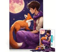 for Adults 1000 Piece Puzzle Boy And Fox Under The Moon Exact Cut Art Brain Skill Play Leisure Play Fun Birthday Art Gift (50x75cm)
