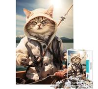 for Adults 1000 Piece Puzzle Cat Fishing Impossible Game for Educational Game Challenge Toy Funny Gifts Enhance Memory (Size 50x75cm)