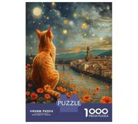 for Adults 1000 Piece Puzzle Cat Gazing at Florence Night Sky Puzzles for Adults Brain Teaser Game Perfect Decoration Difficult And Challenge 52x38cm/1000pcs