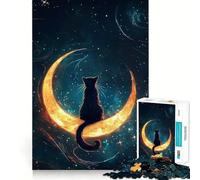 for Adults 1000 Piece Puzzle Cat on The Moon Sharp Cut Art Smart Challenge Fun Idle Time Game Christmas Wall Decor (38x52cm)