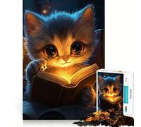 for Adults 1000 Piece Puzzle Cat Reading by Candlelight Seamless Cut Game Problem Solve Toy Casual Play Game Xmas Scene Art (50x75cm)