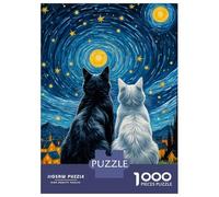 for Adults 1000 Piece Puzzle Cats In Love Starry Night Puzzles for Adults Brain Teaser Game Perfect Decoration Difficult And Challenge 38x26cm/1000pcs