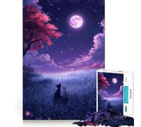 for Adults 1000 Piece Puzzle Cats Under The Moonlight Seamless Cut Game Problem Solve Toy Casual Play Game Xmas Scene Art (38x26cm)