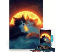 for Adults 1000 Piece Puzzle Celestial Sleeping Cats Seamless Cut Game Problem Solve Toy Casual Play Game Xmas Scene Art (38x52cm)
