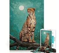for Adults 1000 Piece Puzzle Cheetah on Branch Under Moonlight Painting Seamless Cut Game Problem Solve Toy Casual Play Game Xmas Scene Art (38x52cm)