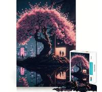 for Adults 1000 Piece Puzzle Cherry Blossom Night Japan Seamless Cut Game Problem Solve Toy Casual Play Game Xmas Scene Art (50x75cm)