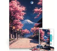 for Adults 1000 Piece Puzzle Cherry Blossom Street at Night Japanese Landscape Seamless Cut Game Problem Solve Toy Casual Play Game Xmas Scene Art (38x26cm)