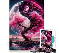 for Adults 1000 Piece Puzzle Cherry Blossom Yin Yang Seamless Cut Game Problem Solve Toy Casual Play Game Xmas Scene Art (38x52cm)