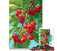 for Adults 1000 Piece Puzzle Cherry Tree Branch with Ripe Cherries Seamless Cut Game Problem Solve Toy Casual Play Game Xmas Scene Art (50x75cm)