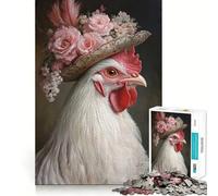 for Adults 1000 Piece Puzzle Chicken in A Hat Seamless Cut Game Problem Solve Toy Casual Play Game Xmas Scene Art (38x52cm)