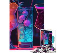 for Adults 1000 Piece Puzzle Cocktail Drink Neon Help The Brain Exercise Staycation Kill Time Family Games for And 14 Years And over (38x26cm)
