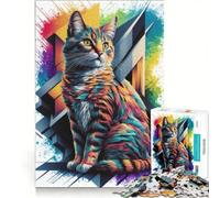 for Adults 1000 Piece Puzzle Colorful Cat in Geometry, Educational Games, Difficult And Challenge, for Is Ideal As A Gift 50x75cm