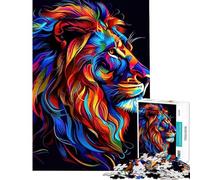 for Adults 1000 Piece Puzzle Colorful Lion Portrait on Black Background Challenging To Complete Family Activities Educational Games for Age 14+ Game (38x52cm)