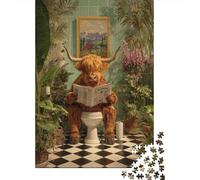 for Adults 1000 Piece Puzzle Cow Reading Newspaper in Bathroom Puzzles for Adults Hands-on Game Staycation Kill Time Unique Gifts for Birthday And Christmas 38x26cm/1000pcs