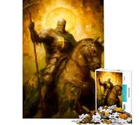 for Adults 1000 Piece Puzzle Crusader Knight on Horseback Painting Help The Brain Exercise Staycation Kill Time Family Games for And 14 Years And over (38x26cm)