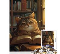 for Adults 1000 Piece Puzzle Cute Cartoon Cat Reading Puzzle For Teenagers Staycation Kill Time Fun Activities at Home Unique Challenge Game (38x52cm)
