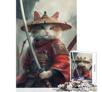 for Adults 1000 Piece Puzzle Cute Cartoon Cat Samurai Jigsaw for Teenagers Pattern Assembly Parent-child Interaction Birthday And Unique Gifts (38x52cm)