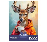 for Adults 1000 Piece Puzzle Deer Drinking Coffee Mug Jigsaw Puzzle Toy Wall Decor A Work of Art Unique Gifts for Birthday And Christmas 38x26cm/1000pcs