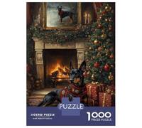 for Adults 1000 Piece Puzzle Doberman in Festive Sweater Dog Christmas Portrait by Fireplace Adult Jigsaw Puzzle Anti-Stress Toys But Fun And Humorous for Is Ideal As A Gift 38x26cm/1000pcs