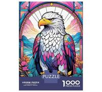 for Adults 1000 Piece Puzzle Eagle Stained Glass Jigsaws for Adults Toy Wall Decor Enhance Memory Unique Gifts for Birthday And Christmas 52x38cm/1000pcs
