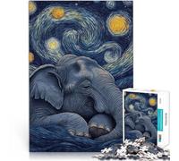 for Adults 1000 Piece Puzzle Elephant Under Starry Night Made of cardboard Suitable for ages 14 and up For Family Fun & Game Night Artists' Collection, Fine Arts。size：26x38cm/10.24x14.96inch