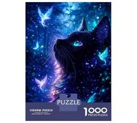 for Adults 1000 Piece Puzzle Enchanted Black Cat with Magical Birds Puzzles for Adults Brain Teaser Game Perfect Decoration Difficult And Challenge 70x50cm/1000pcs