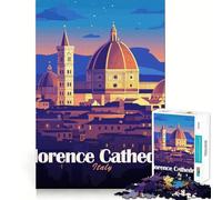 for Adults 1000 Piece Puzzle Florence Cathedral Italy Cityscape Illustration Sharp Cut Art Smart Challenge Fun Idle Time Game Christmas Wall Decor (38x52cm)