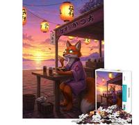 for Adults 1000 Piece Puzzle Fox Eating Ramen at Sunset Fun at Home Activities, Precision Cutting Practical Game Suitable for Ages 14 And Up (38X26CM)