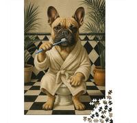 for Adults 1000 Piece Puzzle French Bulldog Brushing Teeth Puzzles for Adults Hands-on Game Staycation Kill Time Unique Gifts for Birthday And Christmas 52x38cm/1000pcs