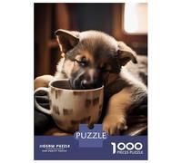 for Adults 1000 Piece Puzzle German Shepherd Coffee Pup Puzzles for Adults Brain Teaser Game Perfect Decoration Difficult And Challenge 70x50cm/1000pcs