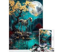 for Adults 1000 Piece Puzzle Golden Horse Skeleton by Moonlight Practical Game for The Whole Family Toy Wall Decor Train Your Brain And Hands (50x75cm)