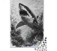 for Adults 1000 Piece Puzzle Great White Shark Art Print-5 Puzzles for Adults Hands-on Game Staycation Kill Time Unique Gifts for Birthday And Christmas 52x38cm/1000pcs