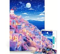 for Adults 1000 Piece Puzzle Greece Moon Night Art Sharp Cut Art Smart Challenge Fun Idle Time Game Christmas Wall Decor (50x75cm)